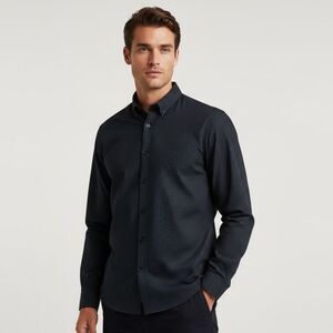 Mizzen+Main Leeward Navy Blue Polka Dot Performance Dress Shirt Large